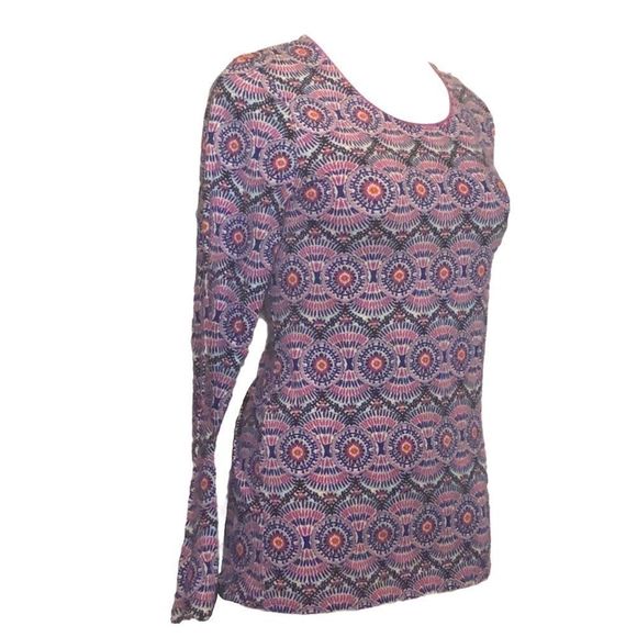 Kim Rogers Patterned Long Sleeve Top Pink Navy White Size Large - Picture 1 of 5